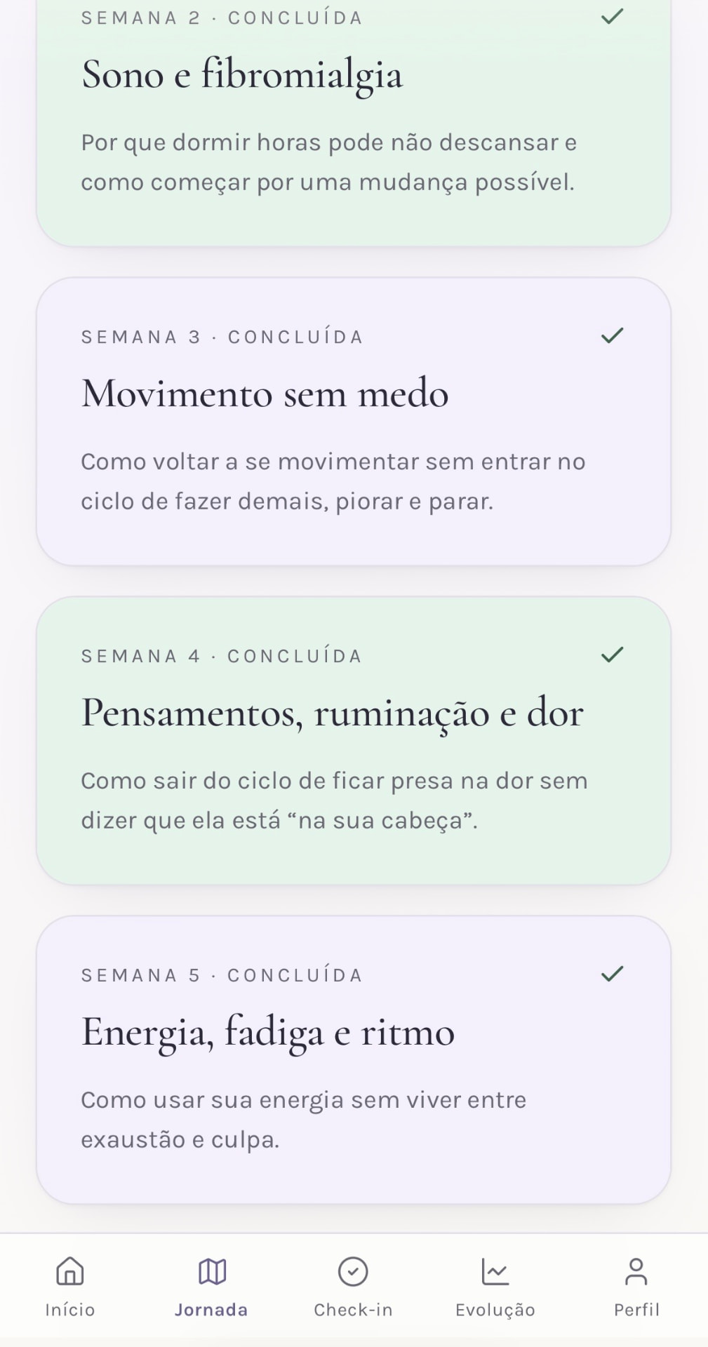 Jornada educativa do aplicativo Sagi Flow com as semanas organizadas